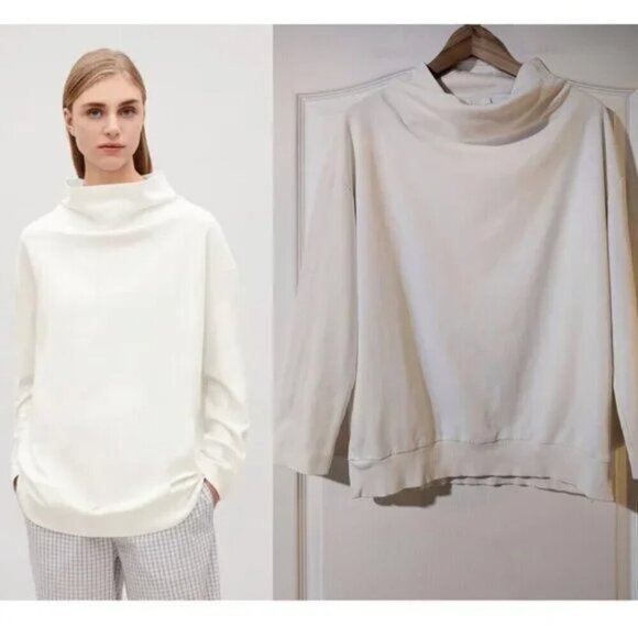 COS | Draped Neck Sweatshirt in White - Picture 1 of 11
